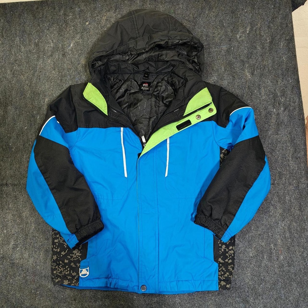 Gerry Blue Ski Jacket Hooded Adjustable Waist Camo Trim Kid Size M 10/12